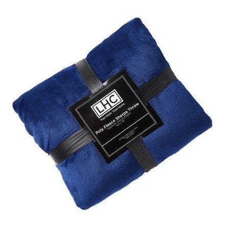 Hastings Home Poly Fleece Sherpa, Oversized Plush Woven Polyester Solid Color Throw , Breathable, Midnight and White 594894KFN